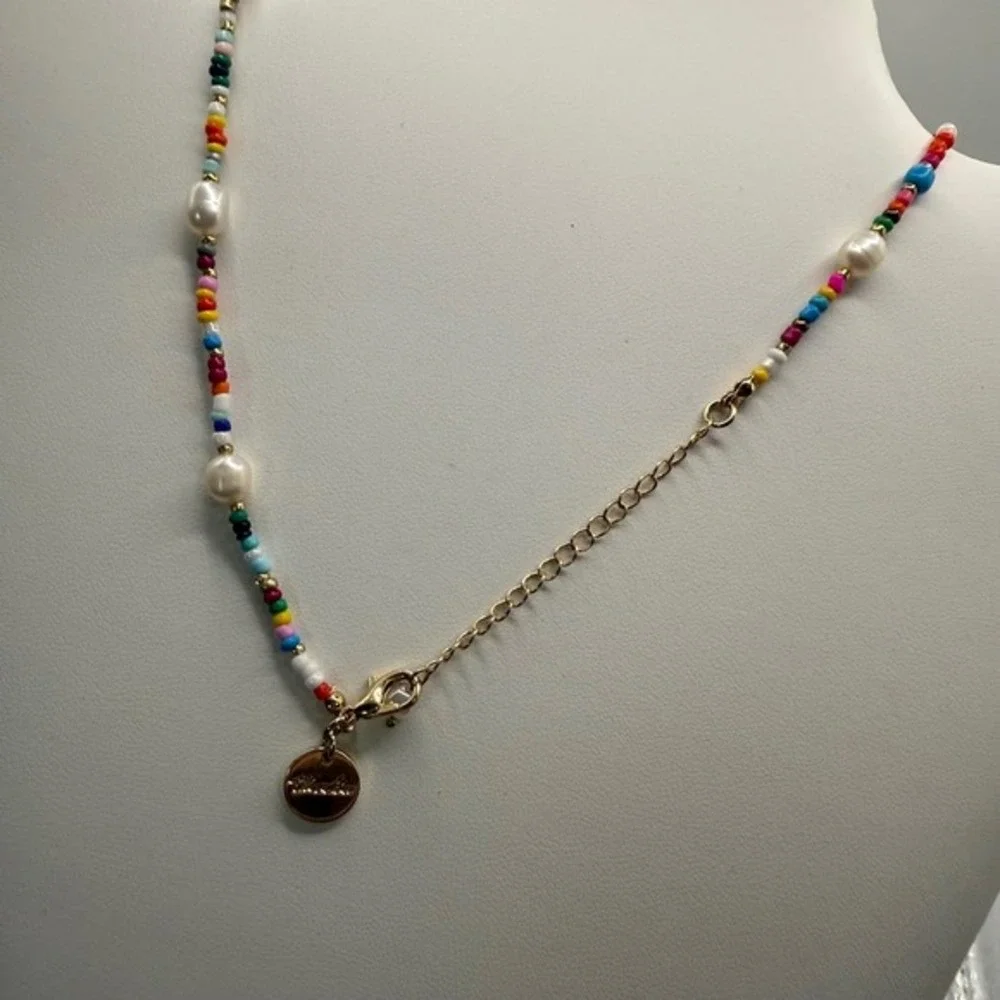 NEW The‎ Sis Kiss Beaded Necklace Colorful  Gold Tone Women